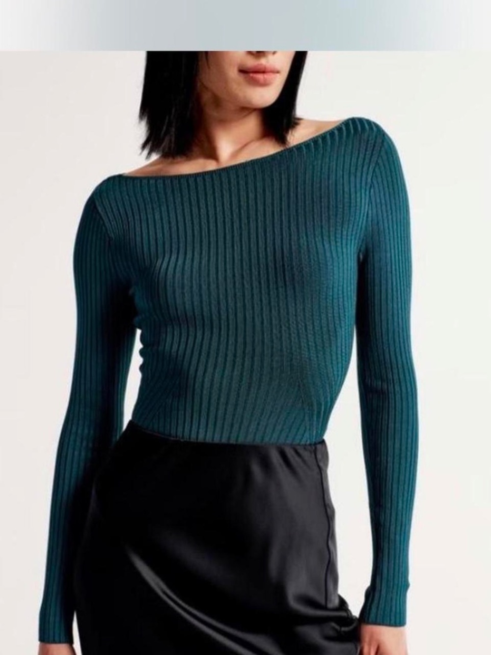 Abercrombie & Fitch Ribbed Long-Sleeve Bodysuit in Shimmery Green Sz Medium